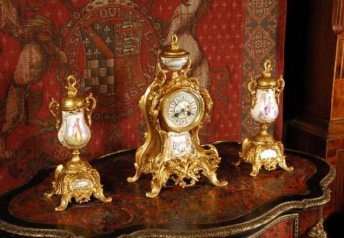 fig 1. ***** SOLD ***** Sevres Porcelain and Gilt Rococo Clock Set ~ Samuel Marti~